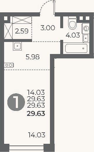 Планировка: Студия, 29,6 м²