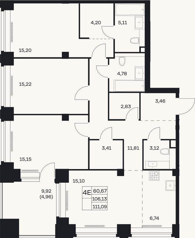 Планировка: 4+ к, 106,1 м²