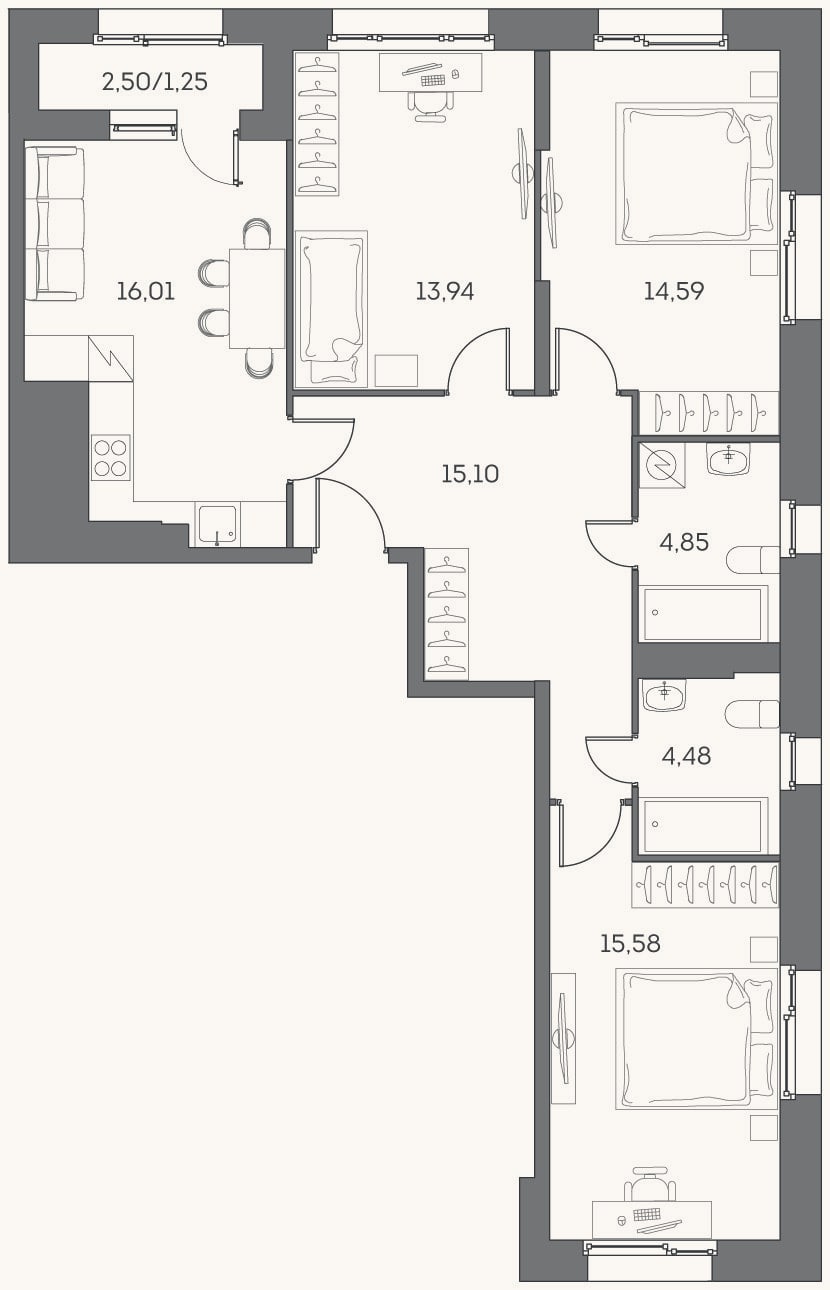 Планировка: 4+ к, 84,6 м²