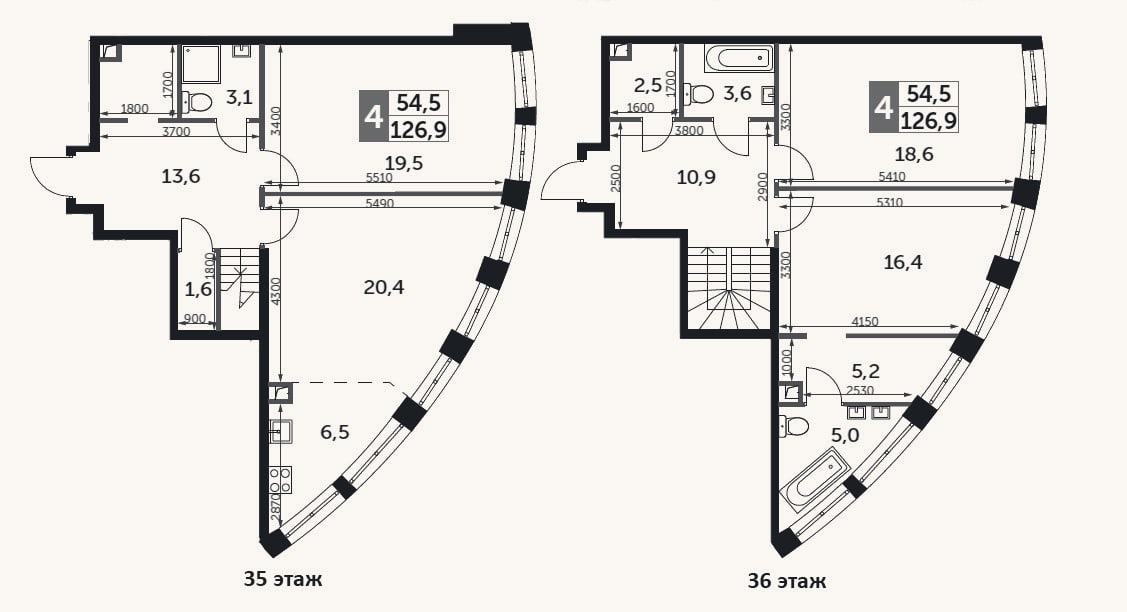 Планировка: 4+ к, 126,9 м²