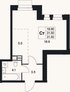 Планировка: Студия, 31,5 м²