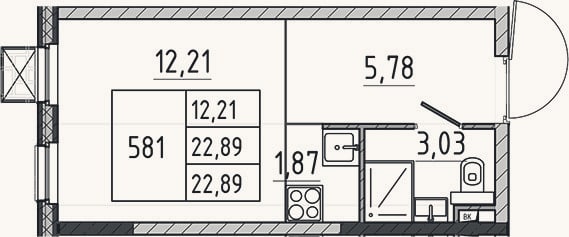 Планировка: Студия, 22,9 м²