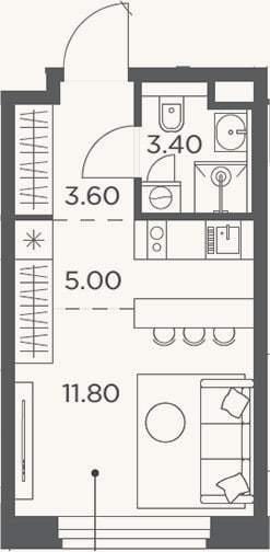 Планировка: Студия, 23,8 м²