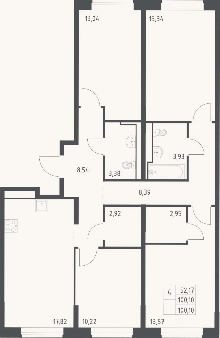 Планировка: 4+ к, 100,1 м²