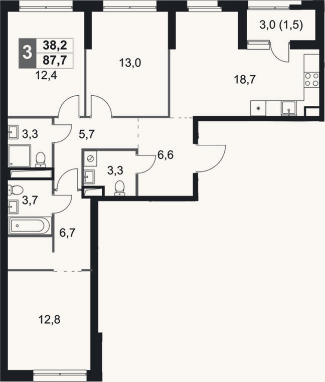 Планировка: 4+ к, 86,2 м²