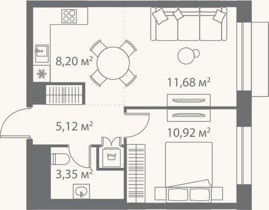Планировка: 2-к, 39,3 м²