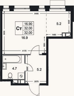 Планировка: Студия, 32 м²