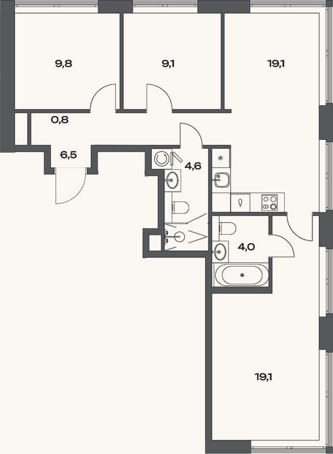 Планировка: 4+ к, 75,2 м²