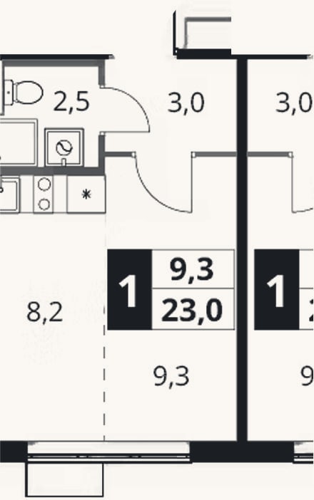 Планировка: Студия, 23 м²