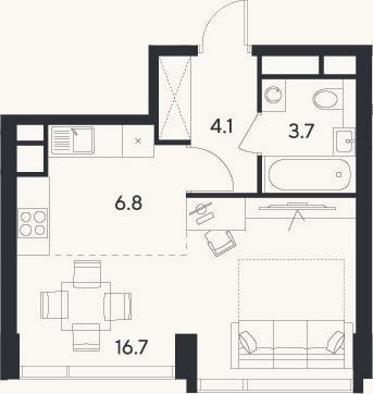 Планировка: Студия, 31,3 м²