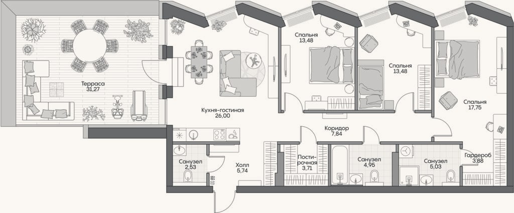 Планировка: 4+ к, 103,4 м²