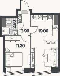 Планировка: 2-к, 37,1 м²