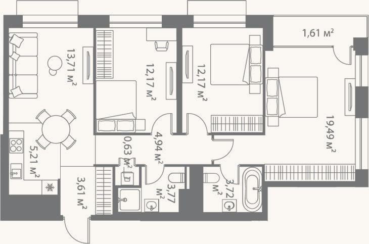 Планировка: 4+ к, 79,4 м²