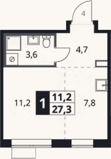 Планировка: Студия, 27,3 м²