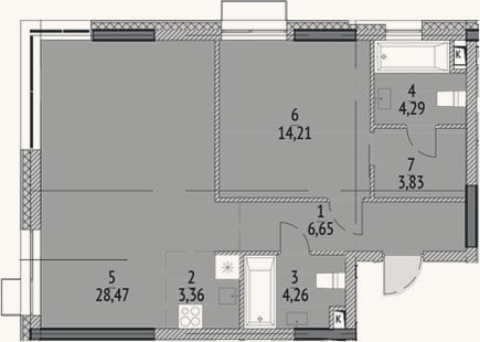 Планировка: 2-к, 65,1 м²