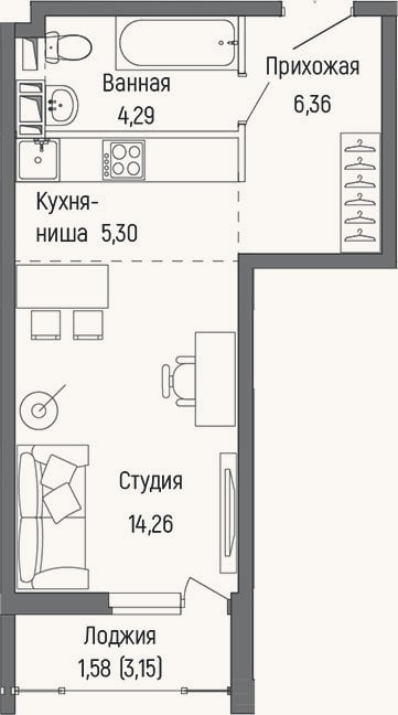 Планировка: Студия, 30,2 м²