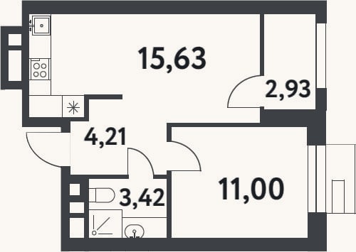 Планировка: 1-к, 34,3 м²