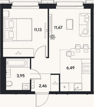 Планировка: 2-к, 35,7 м²