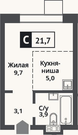 Планировка: Студия, 21,7 м²
