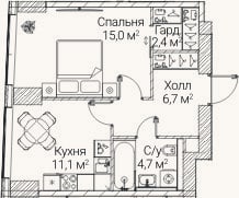 Планировка: 1-к, 40,2 м²