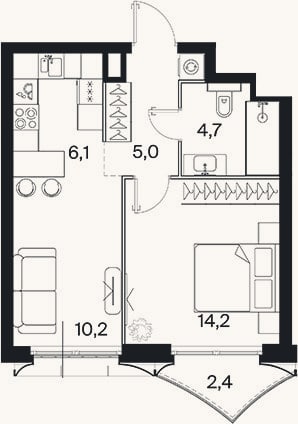 Планировка: 2-к, 40,1 м²