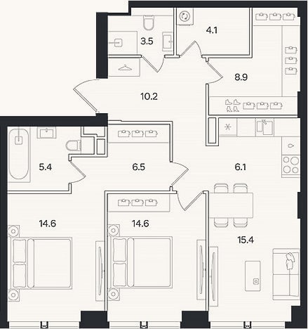 Планировка: 3-к, 89,3 м²