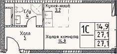 Планировка: Студия, 27,1 м²