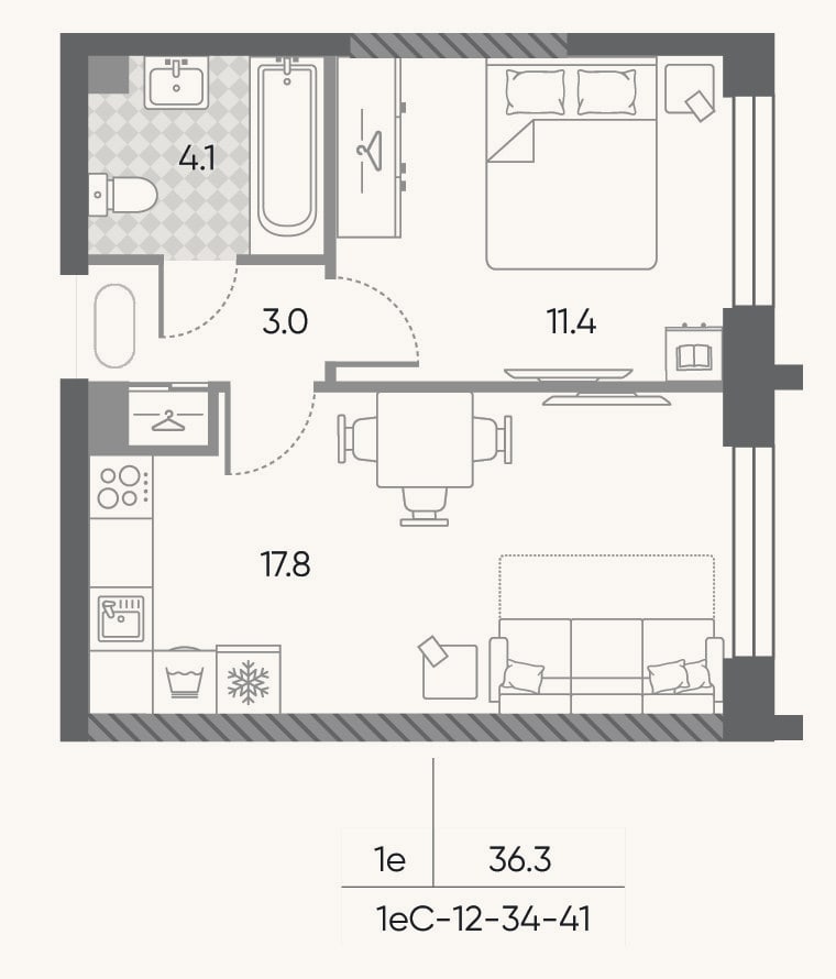 Планировка: 2-к, 36,3 м²