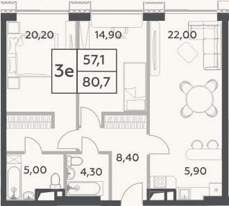 Планировка: 3-к, 80,7 м²