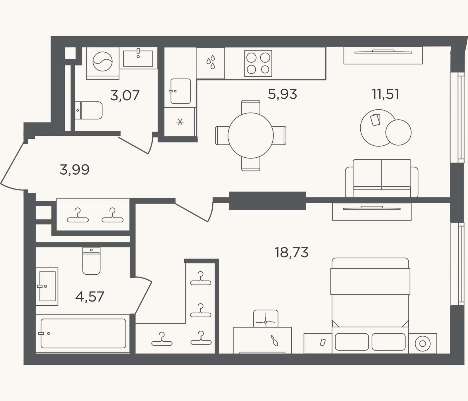 Планировка: 2-к, 47,8 м²