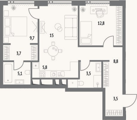 Планировка: 3-к, 67,9 м²