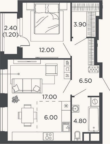 Планировка: 2-к, 50,2 м²