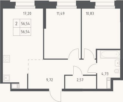 Планировка: 3-к, 56,5 м²