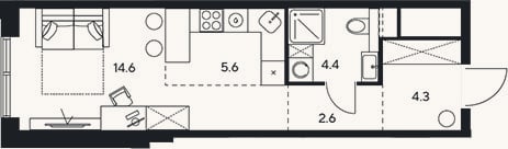 Планировка: Студия, 31,5 м²