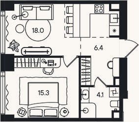 Планировка: 2-к, 43,8 м²
