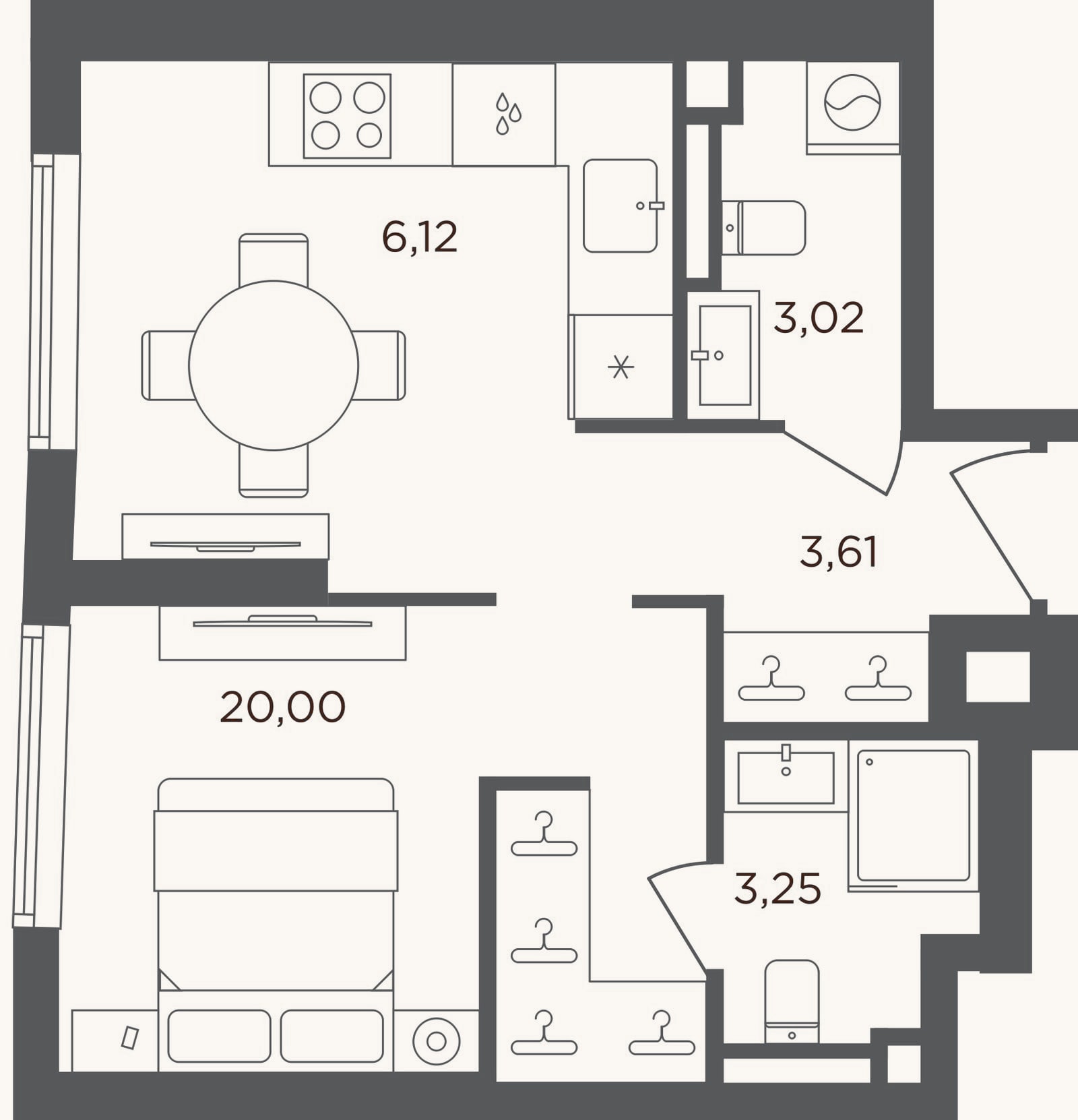 Планировка: Студия, 36 м²