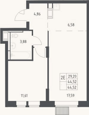 Планировка: 2-к, 44,5 м²