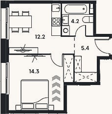 Планировка: 1-к, 36,1 м²