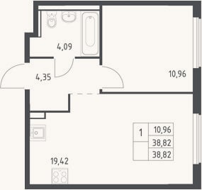 Планировка: 2-к, 38,8 м²