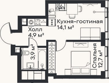 Планировка: 1-к, 35,6 м²