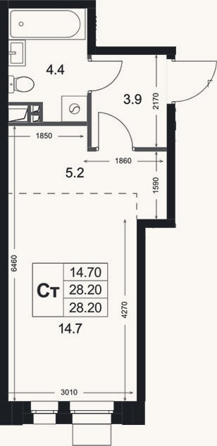 Планировка: Студия, 28,2 м²