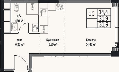 Планировка: Студия, 31,9 м²