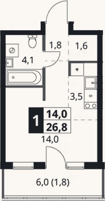 Планировка: Студия, 25 м²