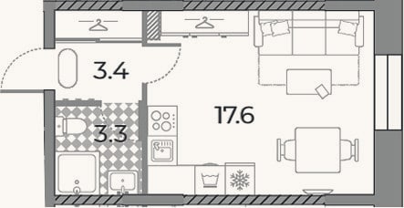 Планировка: Студия, 24,3 м²