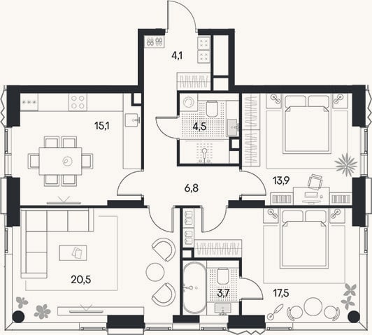 Планировка: 4+ к, 85,9 м²