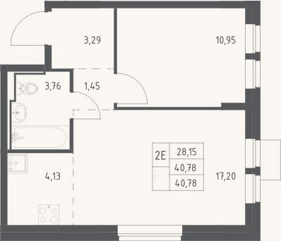 Планировка: 2-к, 40,8 м²