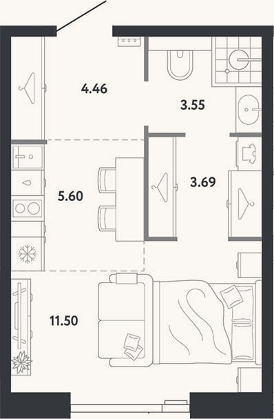 Планировка: Студия, 28,8 м²