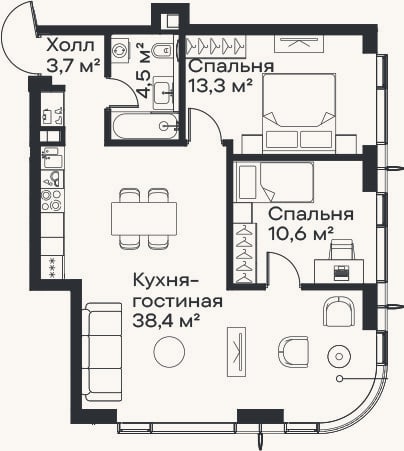Планировка: 3-к, 70,5 м²