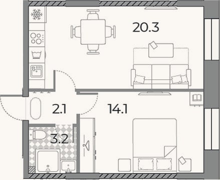 Планировка: 2-к, 39,7 м²
