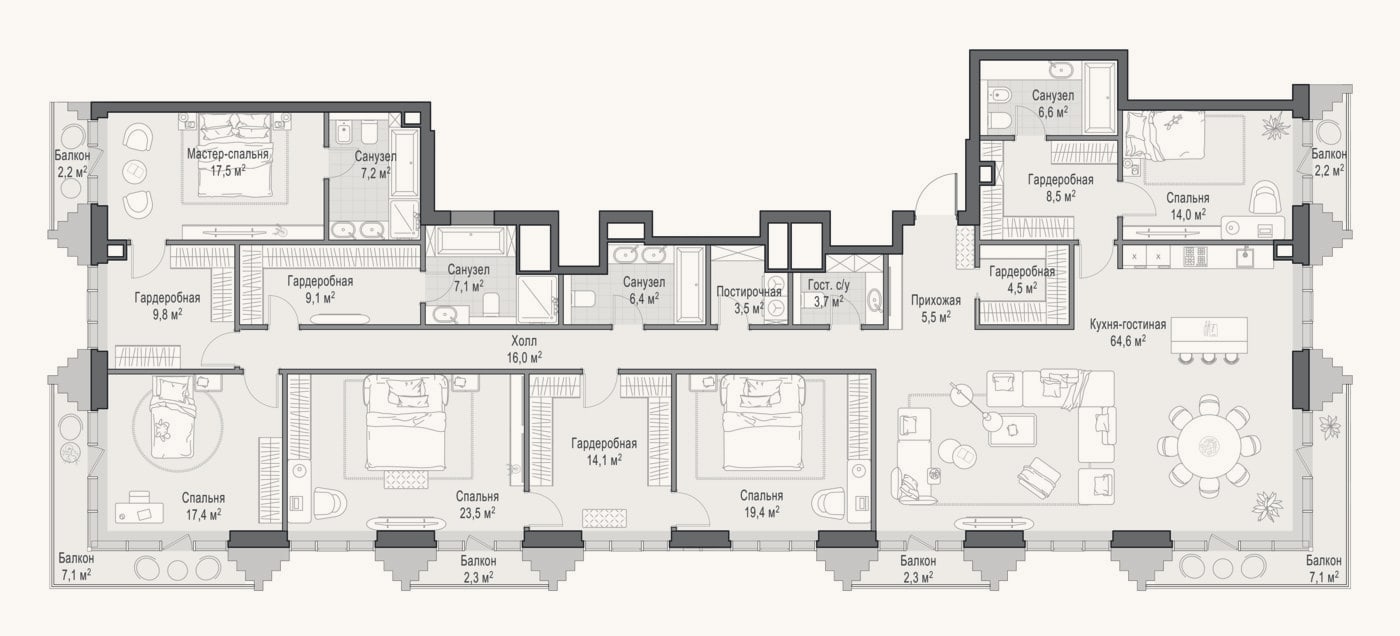 Планировка: 4+ к, 257,2 м²